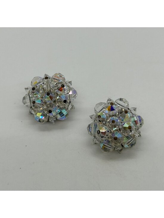 Laguna Jewelry - Laguna Vintage Clip-on Aurora Borealis Crystal Cluster Earrings Iridescent